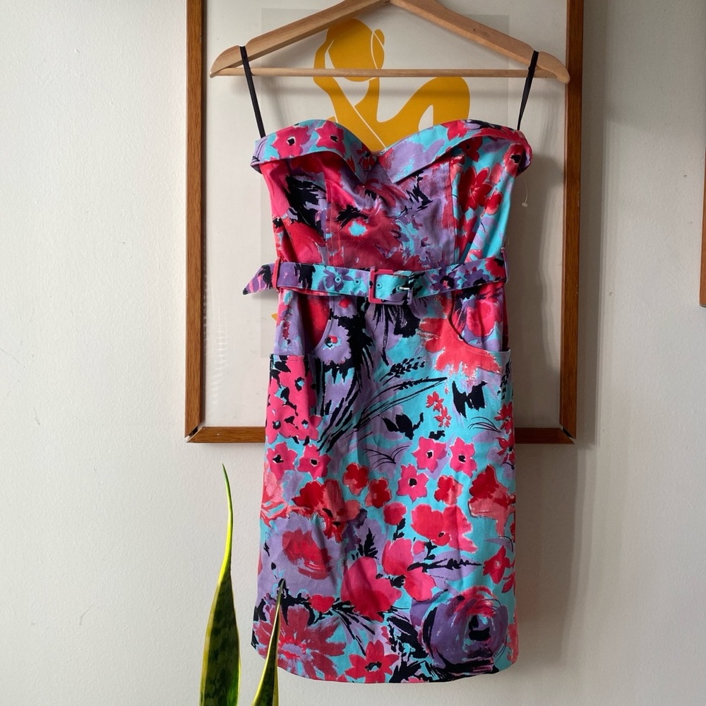 H&M Strapless Dress - Red and Blue Floral